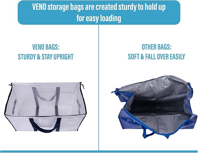 VENO 2 Pack Moving Bags and Large Christmas Storage Bins with lids. Alternative to Moving Boxes, Packing Supplies for College. Extra Large Heavy Duty Totes for Packaging (Clear, 2 Pack)