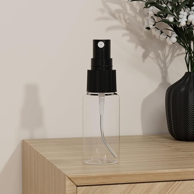 longway 15 PCS Spray Bottles, 0.5oz/15ml Transparent Empty Fine Mist Spray Bottle Dispenser with Cap, Small Refillable Liquid Containers with 1pcs Funnel and 18pcs Labels