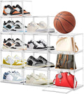 EDS FAM Shoe Storage 6 Pack Size 13 Acrylic Clear Shoe Storage Box Stackable Large Sneakers Display Case with Magnetic Door Hat Boxes Shoe Organizer for Closet