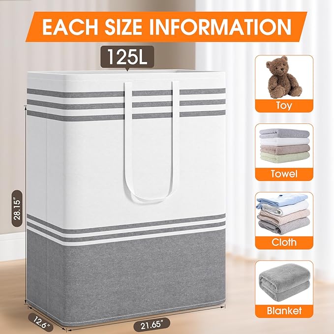 4 Pack Large Laundry Baskets, Laundry Hampers, Freestanding Waterproof Collapsible Clothes Bag with Extended & Reinforced Handles - Clothes Basket for Dorm, Bathroom, Home (125L)