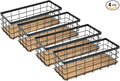 TIEYIPIN Farmhouse Small Metal Wire Storage Basket Bin, Rustic Home Storage Organizer with Wooden Bottom for Kitchen, Cabinets, Bathroom Counter, Pantry, Garage, Laundry Room - Black (4 Pack)