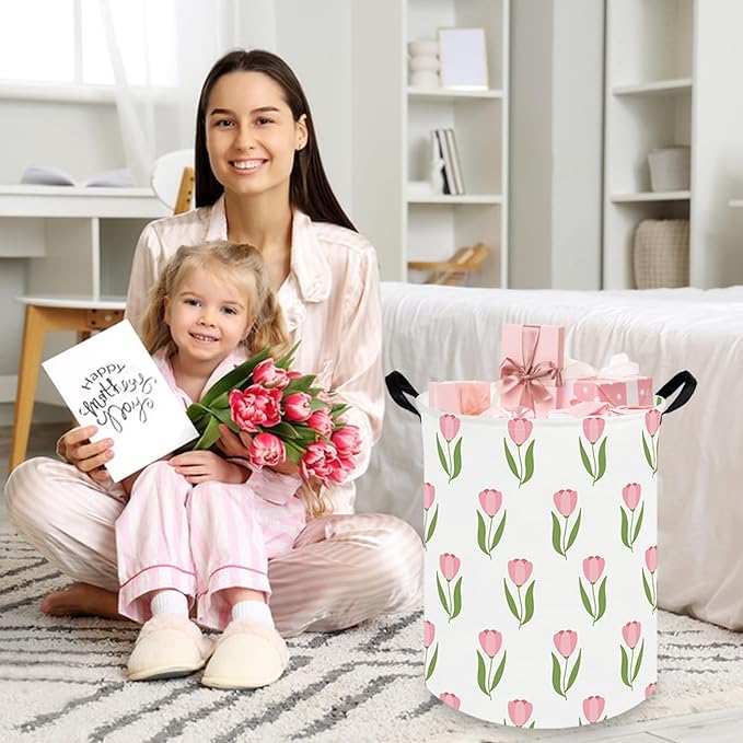 Tulip hamper,Girls Nursery Hamper,Waterproof foldable baby laundry basket,kids laundry Basket,Kids Toy Storage Organizer,Baby girl room decor,Gift Basket (Tulip)
