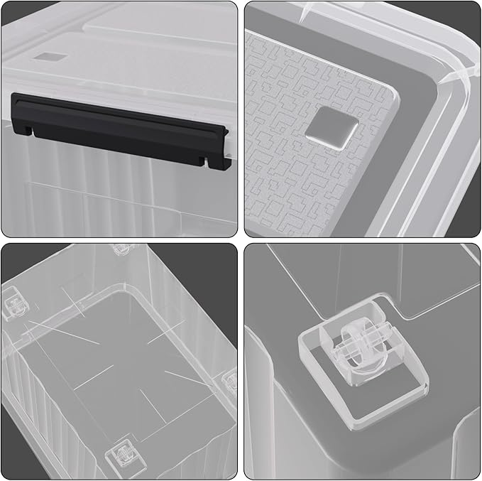 Ewingger 70 L Large Clear Storage Boxes, 4-Pack Plastic Storage Bins with Lids and Wheels