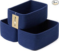 Small Storage Baskets for Organizing | Closet Organizer Bins | Shelf Toy Basket | Woven Rope Baskets | Cube Decorative Box | Shallow Basket | 11.5x7.5x4.7” | 3 Packs Navy Blue