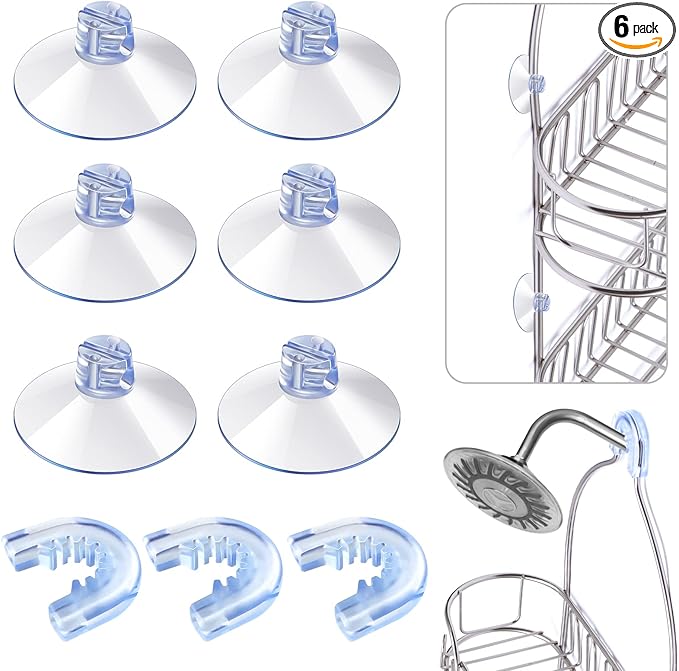 Tondiamo 6 Pieces Bathroom Shower Caddy Connectors Shower Caddie Easy to Attach with 3 Pieces Rubber Rings Bathroom Decor and Replacement (Suction Cup Holders)