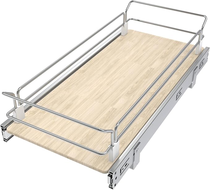 Pull Out Cabinet Organizer 11" W X 22" D, Slide Out Drawers For Kitchen Organizers and Storage, Pull Out Drawers For Cabinets Capacity Heavy Duty Caddy, Cabinet Shelves Wood Chrome, Pantry Storage