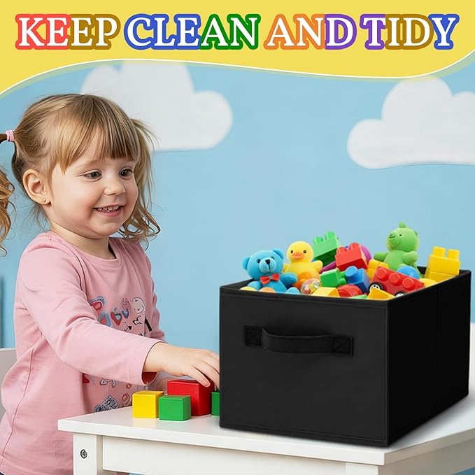 Yinder 4 Pcs Cube Storage Bin 14''x10''x8'' Storage Bins for Room Decor Colorful Bins Foldable Baskets for Nursery Organizer Boxes Fabric Boxes (Black)
