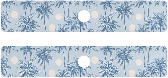 Kitchen Sink Splash Guard 2 PCS 30 Inch Sink Faucet Mat Splash Guard for Bathroom Countertop Water Absorbent Foldable Cuttable Soft Washable Light Blue Palm Trees and Sun