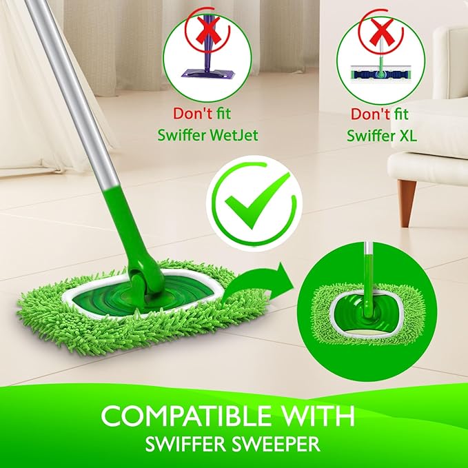 Reusable Microfiber Mop Pads Compatible with Swiffer Sweeper- 8 Pack Dry Sweeping Cloths & Wet Mopping Cloths - Washable Wet Pads Refill for Mopping Floors (Mop is not Included)