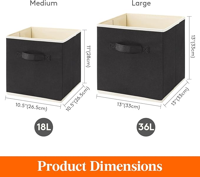 Lifewit Storage Cubes, Foldable Decorative Fabric Storage Baskets for Organizing Home Organizers with Handles for Shelves, Closet, 11 Inch Bins, 18L Black, 16 Packs