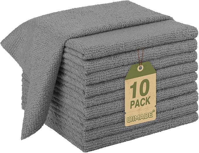 Microfiber Cleaning Cloth, 10 Pack Reusable Microfiber Towels for Cars Lint Free Cleaning Shop Towel Rags for Home Kitchen Automotive Bar Mechanic Restaurant Garage, 11.5"x 11.5", Grey