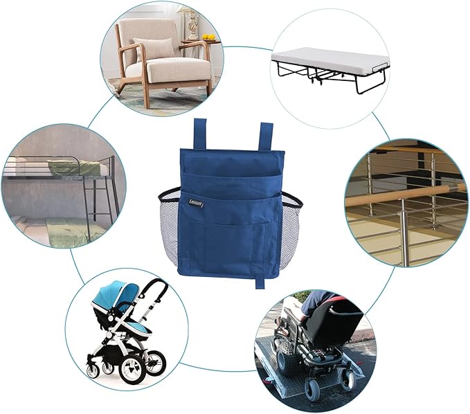 LEISUIT Hanging Storage Bag Bedside Organizer, Bunk Bed Organizer, 7 Pockets, Blue