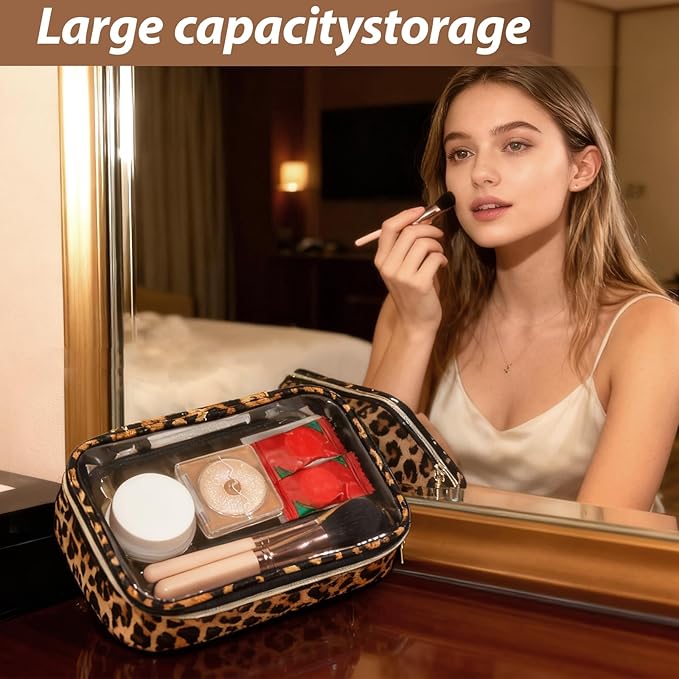 Clear TSA Approved Toiletry Bag - 3 Pack Travel Cosmetic Bag with Makeup Brush Portable Travel Essential Organizer for Women Transparent Waterproof Cosmetic Storage Case Carry-on Airline Compliant
