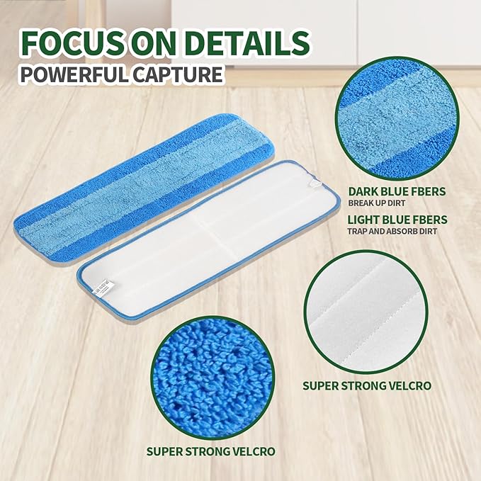 24 Pack Microfiber Cleaning Pads for Bona Mop, Reusable Microfiber Mop Pads for 18 Inch Mop, Hardwood Floor Replacement Cleaning Mop Pads, Machine Washes