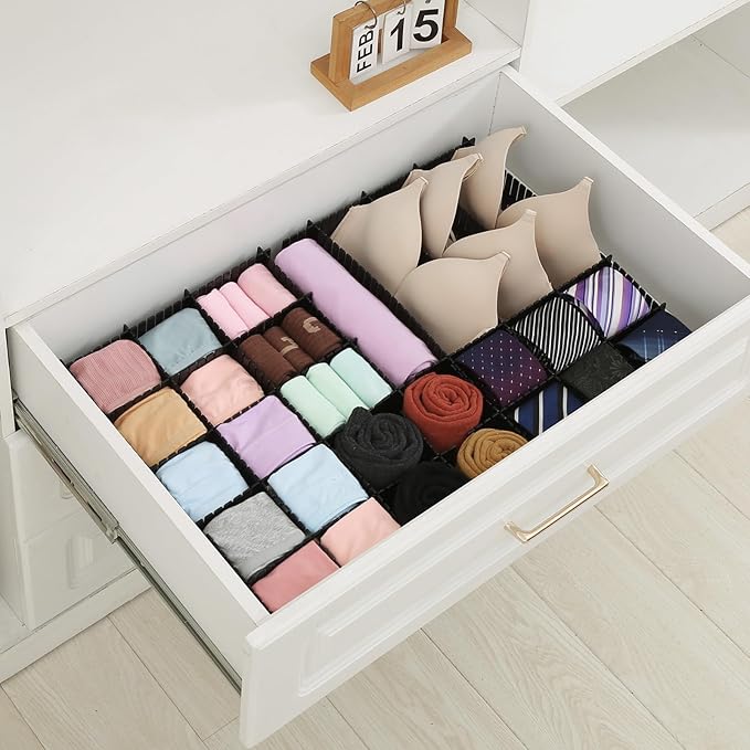 Qozary 42 Pack Adjustable Drawer Organizer Dividers for Socks, Underwear, Makeup, Kitchen, Dresser