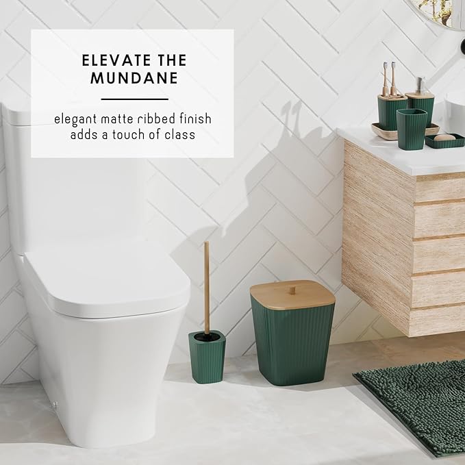 Clara Clark Bathroom Set - Hunter Green Bathroom Accessories Set, 6PC Bathroom Accessory Set, Bathroom Sets with Bathroom Rugs, Toilet Brush, Trash Can & Soap Dispenser