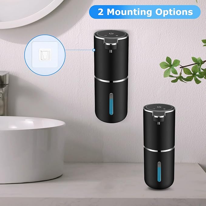Automatic Foaming Soap Dispenser,Touchless Soap Dispenser with 4 Adjustable Foam Levels,Wall Mounted and USB Rechargeable,12.8oz Large Capacity for Bathroom,Kitchen Sink,Dish Soap(Black)
