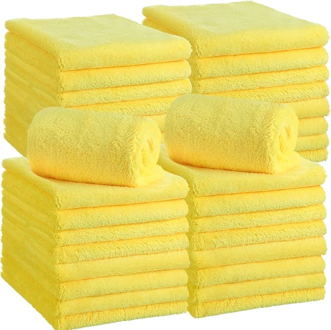 Shimeyao 30 Pcs 6 x 16 Inch Edgeless Microfiber Plush Towels for Cars Detailing Drying Wash Polishing Absorbent Cleaning Cloths, 500 GSM(Yellow)