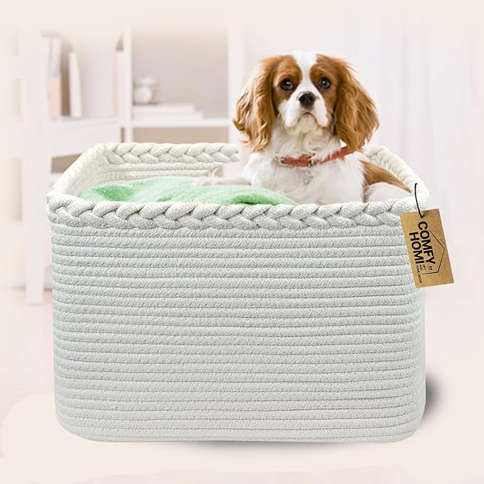 COMFY-HOMI 3Pack Small Woven Cotton Rope Basket for Organizing, Gift Baskets for Handles, Empty Gift Baskets, Medium Rope Basket|13.5" x 11" x 9.5" home decor for Living Room, Bathroom