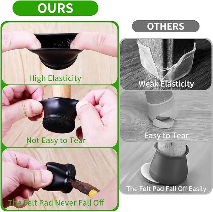 24 Pcs Silicone Chair Leg Floor Protectors for Hardwood Floors, Felt Furniture Pads Rubber Chair Leg Caps, Bar Stool Leg Floor Protectors, Anti-Scratch & Reduce Noise, Round(Black, Fit: 0.75"-1.1")