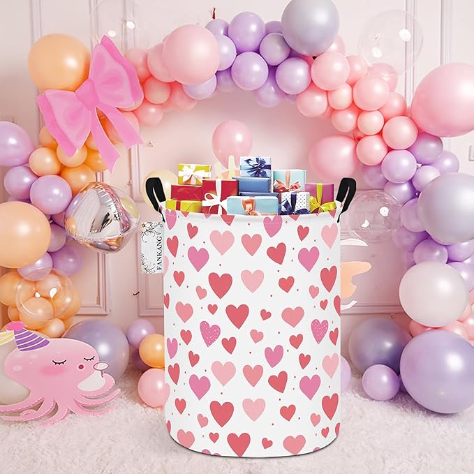 FANKANG Storage Basket, Nursery Hamper Canvas Laundry Basket Foldable with Waterproof PE Coating Large Storage Baskets for Kids Boys and Girls, Office, Bedroom, Clothes,Toys(Colorful hearts)