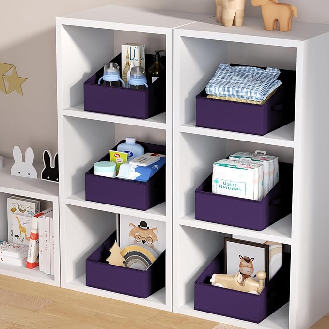 DIMJ Closet Storage Bins 12 Pack - Fabric Storage Baskets for Shelves, Collapsible Clothes Organizer with Handles, Trapezoid Shelf Organization Storage Cubes for Purse, Toys, Books, Towel, Clothes