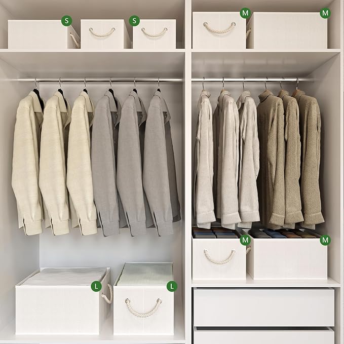 Closet Storage Bins, Linen Closet Organizers and Storage Basket for Shelves, Collapsible Shelf Baskets for Organizing Shelves, Bedroom Clothes Basket, Beige, 4 Pack