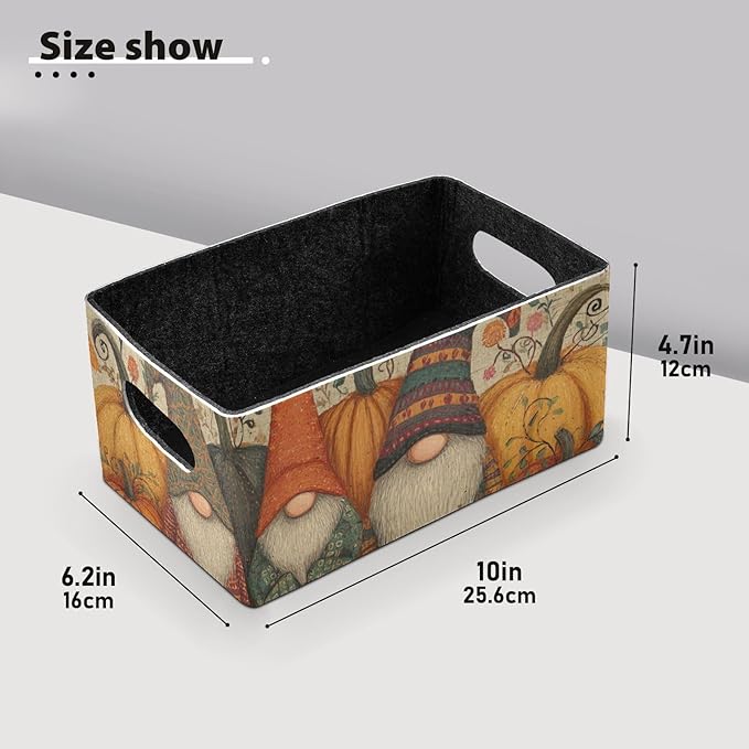 Closet Storage Bins 2 Pcs Felt Open Home Storage Containers Organizer with Handles Collapsible Shelf Basket for Home Office Craft Room Classroom Fabric Squirrels Fall Leaf Happy Gnomes Pumpkin