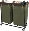 StorageWorks 390L Extra Large Laundry Hamper with Wheels, 2 Sections Laundry Basket with Wheels, Clothes Sorter Cart with Divider for Hotel, Home, Green, 37.75"L x 17"W x 37.5"H