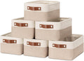 HNZIGE Small Fabric Baskets for Organizing(6 pack) Collapsible Storage Baskets for Shelves, Closets, Laundry, Nursery, Decorative Baskets for Gifts Empty (White&Beige, 11.8" x 7.8" x 5.1")