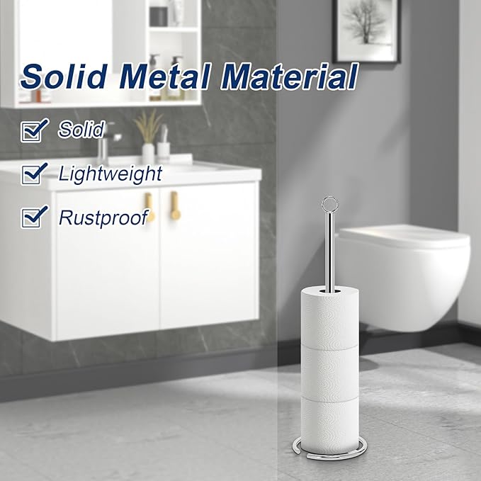 NearMoon Bath Toilet Paper Holder Stand, Freestanding Tissue Paper Storage with Reserve, Space Toilet 4 Rolls Holder for Bathroom/Kitchen Countertop-All Metal (3 Pack, Chrome Finish)