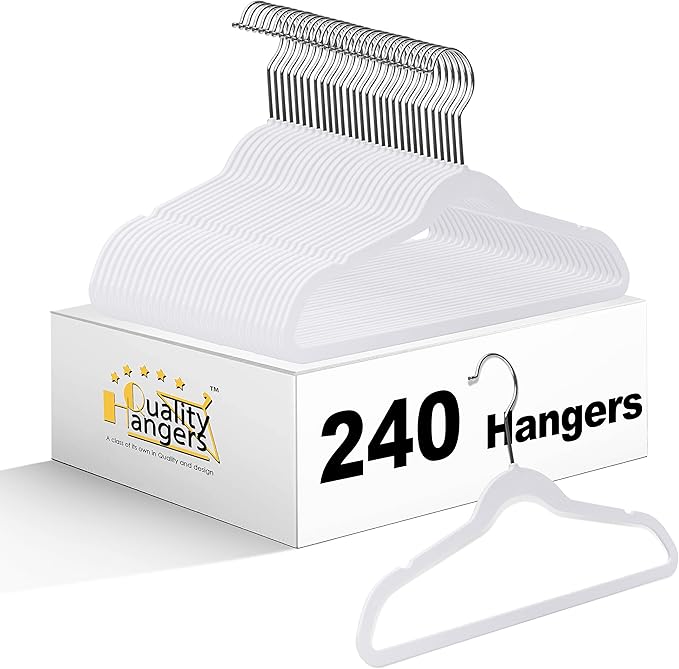 Quality Children's Plastic Non Velvet Non-Flocked Thin Compact Hangers Swivel Hook for Shirts Blouse Coats (White, 240)