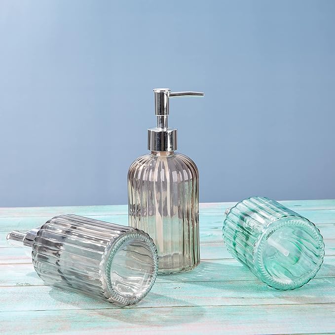 Cutiset Bathroom Accessories Set, 15oz Glass Soap Dispenser Bottle for Bath Decor, 3 Pack Set