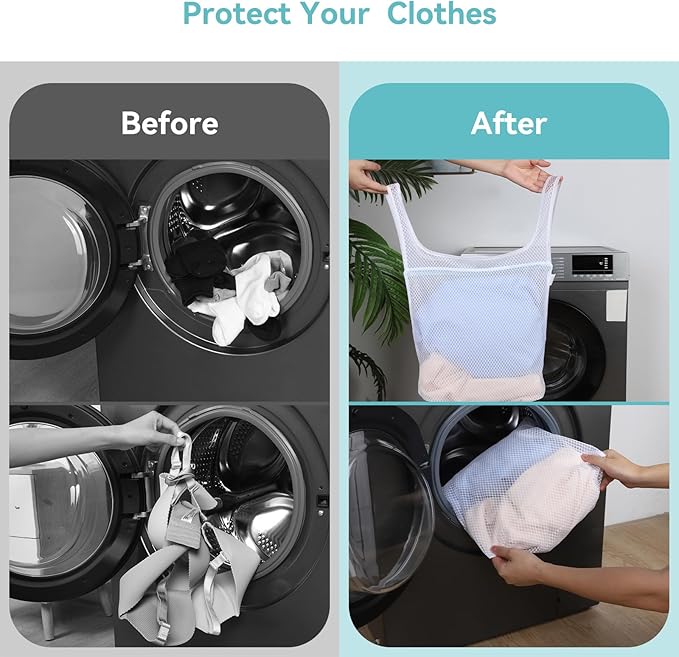 OTraki 2pc Honeycomb Mesh Laundry Bags for Delicates Garment Bag for Washing Machine With Handle 13x16 & 16x18 Inches Washing Bags for Socks Baby Clothes Don't Drying, Melting 140-176℉ White