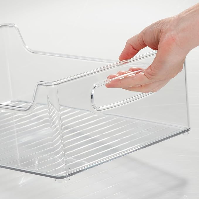 iDesign Plastic Stackable Pantry Bin - Storage Bin with Handles for Cabinets or Fridge - Set of 4 - Clear