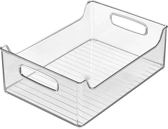 iDesign Plastic Stackable Pantry Bin - Storage Bin with Handles for Cabinets or Fridge - Set of 2 - Clear