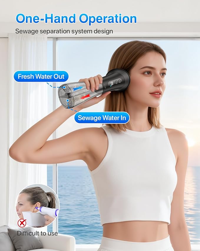 Electric Ear Wax Removal with One-Piece Waste Tank and Smart Display, 3 Targeted Modes, 230ml Detachable Tank, 12 Nozzles -Ear Cleaning Kit IPX7