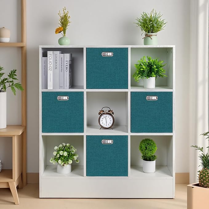 Posprica Collapsible Storage Bins,13×13 Foldable Storage Cube Boxes Fabric Drawer Fabric Storage Bins Vinyl Record Cubby Cubes with Handles for Bookcase, Closet, Shelf, Cabinet , 4 Pack