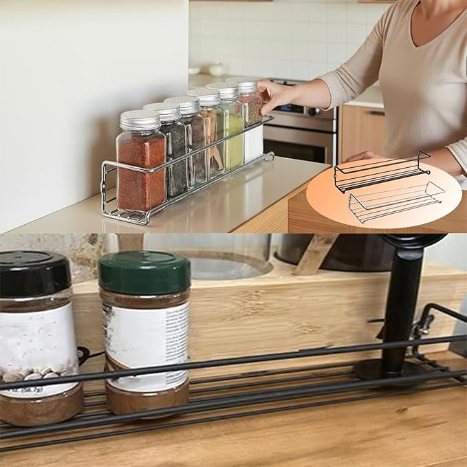 No-Drill Wall-Mounted Spice Rack, Carbon Steel Wall-Mounted Kitchen Spice Rack, Kitchen Hanging Condiments Storage, Wall-Mounted Spice Rack for Cabinet Door Storage, For Kitchen Organization (S*2pcs)