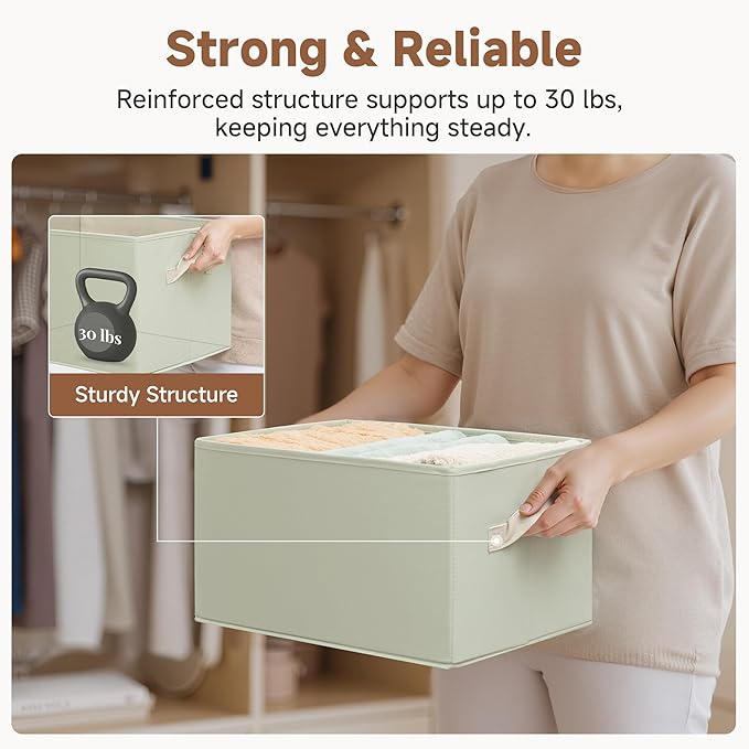StorageWorks Storage Bins for Shelves, Closet Organizers and Storage Baskets, Fabric Storage Bins Clothes Organizer, Light Green, 3-Pack, Large