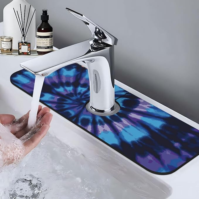 Tie Dye Blue Purple 15" X 5.5" Kitchen Sink Splash Guard Faucet Faucet Guard Draining Mat Sink Splash Guard Faucet Kitchen Bathroom