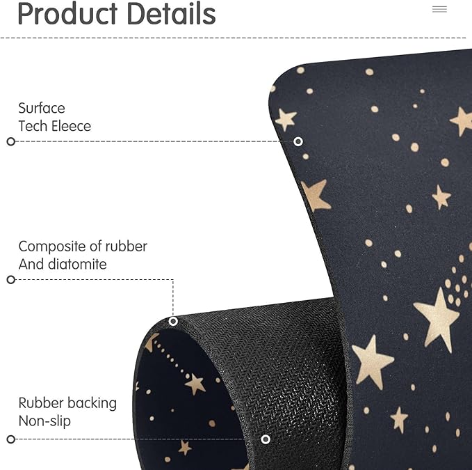 Kitchen Sink Splash Guard 1 PC 30 Inch Sink Faucet Mat Splash Guard for Bathroom Countertop Water Absorbent Foldable Cuttable Soft Washable Gold Stars Black