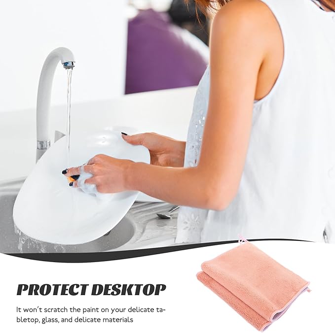 2pcs Kitchen Dish Washing Towels Double-Layer Absorbent Microfiber Cleaning Cloths Hanging Loop 20x30cm Red for Household Dishwashing and Utensil Drying