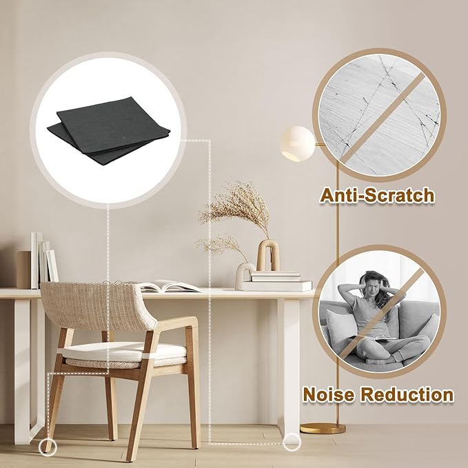 uxcell Felt Furniture Pads, 10Pcs 7.87" x 7.87" Adhesive Backed Felt Non-Slip Anti-Scratch Chair Leg Protectors for Protecting Hardwood Floor, Black