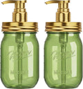 Amolliar Plastic Mason Jar Soap Dispenser with Pump Lid,16OZ Refillable Hand Soap Dispenser Set with Cute Lables - Farmhouse Decor for Kitchen Bathroom, Liquid Soap, Dish Soap, Lotion (2 Pack, Green)