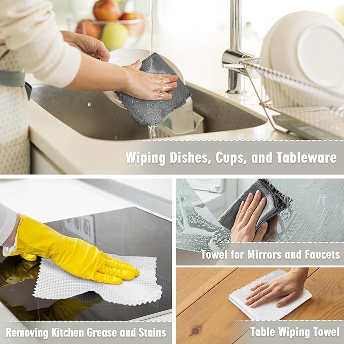 GLIMGLINT Waffle Weave Microfiber Towel,Lint Free Microfiber Cleaning Cloth for Household,Reusable Dish Towels,20Pack,11.5x11.5 Inch, (12 Grey, 8 White)