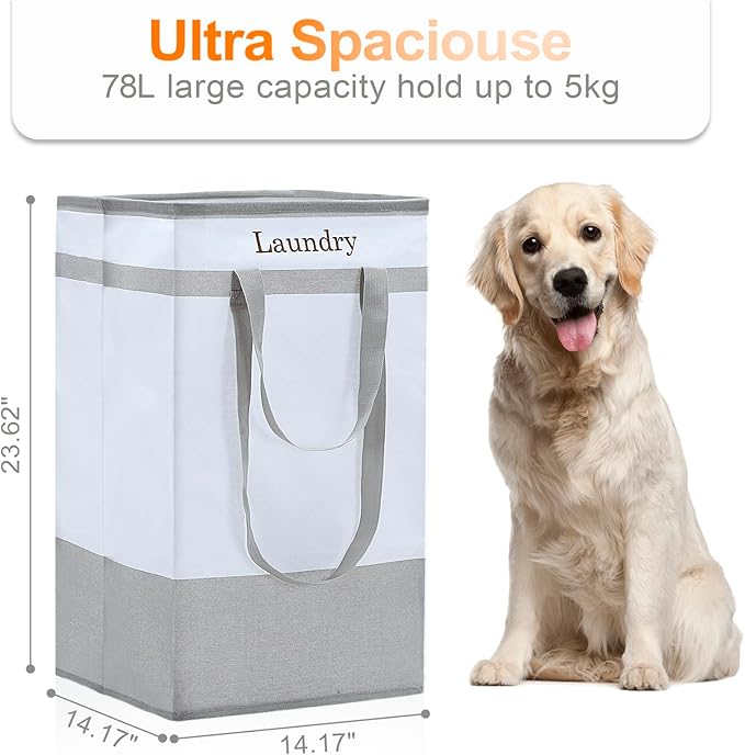 FairyHaus Laundry Basket 78L, 2Pack Laundry Hamper with Easy Carry Handles, Collapsible Laundry Baskets Hampers for Bathroom Clothes Storage Grey