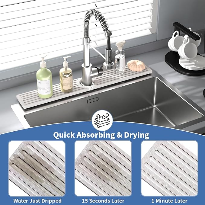 Kitchen Faucet Mat, Diatomite Sink Faucet Mat Splash Guard for Kitchen, Water Absorbing Stone Tray for Sink, Quick Drying Faucet Mat for Kitchen Sink, Absorbent Stone Drying Tray for Bathroom Counter