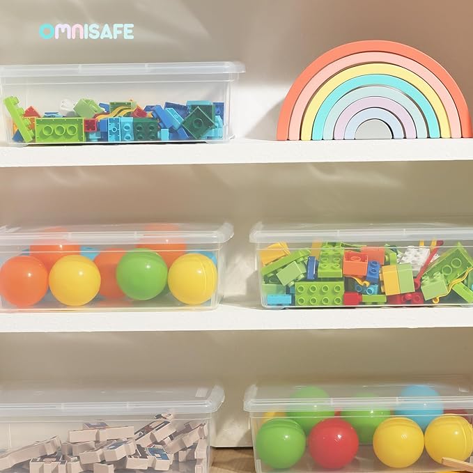 6 Quart Stackable Plastic Storage Shoebox, BPA-Free Nestable Container with Latching Lid to Organize, See-Through Box for Home and Office, Multi-Purpose Clear Bins (Transparent, 12 Pack)