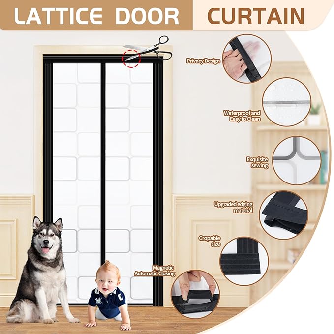 Adjustable Insulated Door Curtain, Magnetic Thermal Self-Closing Privacy Door Screen, Fit Doors Size Width 34" - 39" Height 81" - 84", Hands Free with Closure Weighted Bottom, Grey